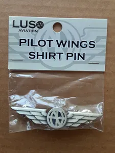Luso Aviation PILOT WINGS - Aviator Shirt Pin SILVER Color With Clasps NEW